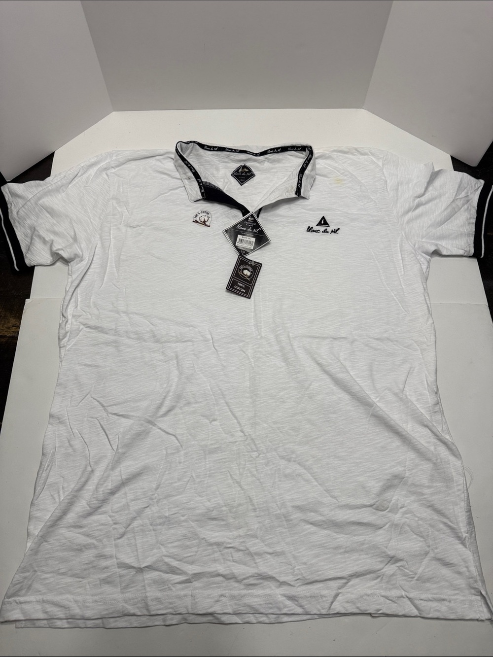 Men's White Polo with Black Contrast Collar and Sleeve Trim